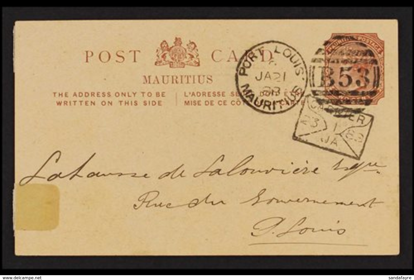 CARRIER "ENVELOPE" CANCELS 1888-1901 2c. Brown Postal Cards To Port Louis, With Clear To Fine Strikes Of No. 1, 2 And 3  - Mauritius (...-1967)