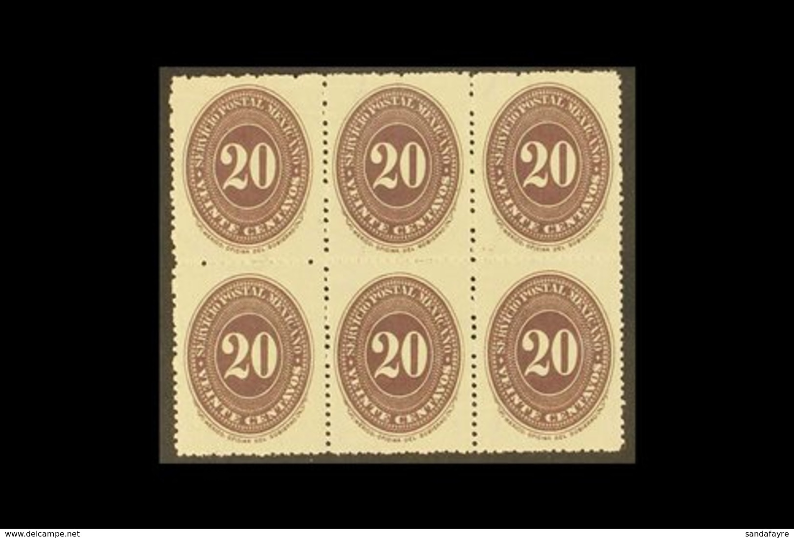 1890-95 20c Dark Violet On Watermarked Wove Paper, Perf 12, Scott 220A (see Note After SG 174), Never Hinged Mint BLOCK  - Mexique