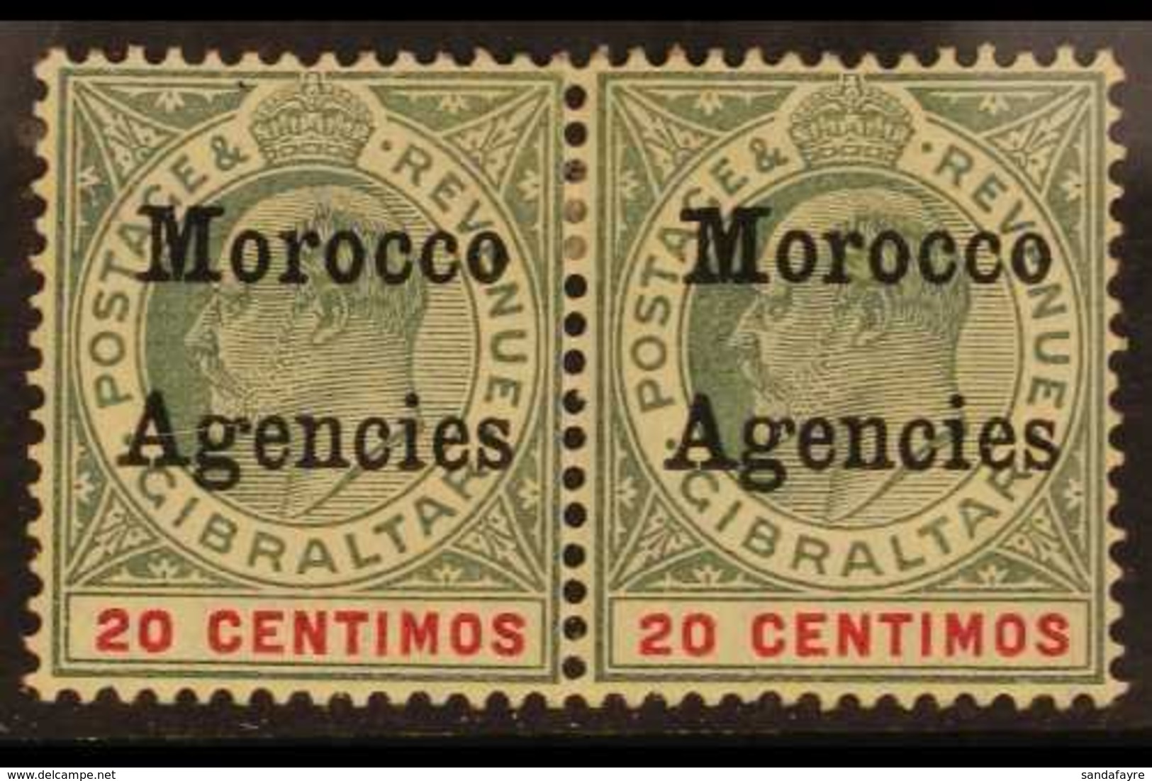 GIBRALTAR ISSUES OVERPRINTED 1905-06 (wmk Mult Crown CA) KEVII 20c Grey-green And Carmine (SG 26) Fine Mint Horizontal P - Andere & Zonder Classificatie