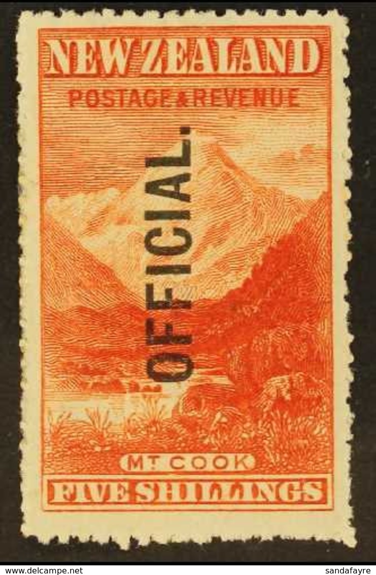 OFFICIAL 1907 5s Deep Red Mt. Cook, Ovptd Official, SG O67, Superb Mint. For More Images, Please Visit Http://www.sandaf - Sonstige & Ohne Zuordnung