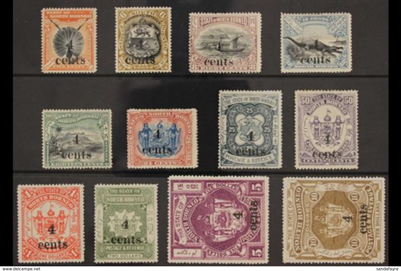 1904-05 "4 Cents" Surcharges, Complete Set, SG 146/57, Mint (12 Stamps). For More Images, Please Visit Http://www.sandaf - Noord Borneo (...-1963)