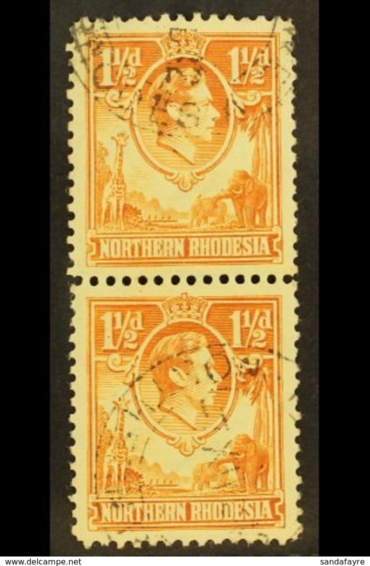 1938-52 1½d Yellow-brown, TICK BIRD FLAW In Vertical Pair With Normal, SG 30b, Very Fine Used. For More Images, Please V - Noord-Rhodesië (...-1963)