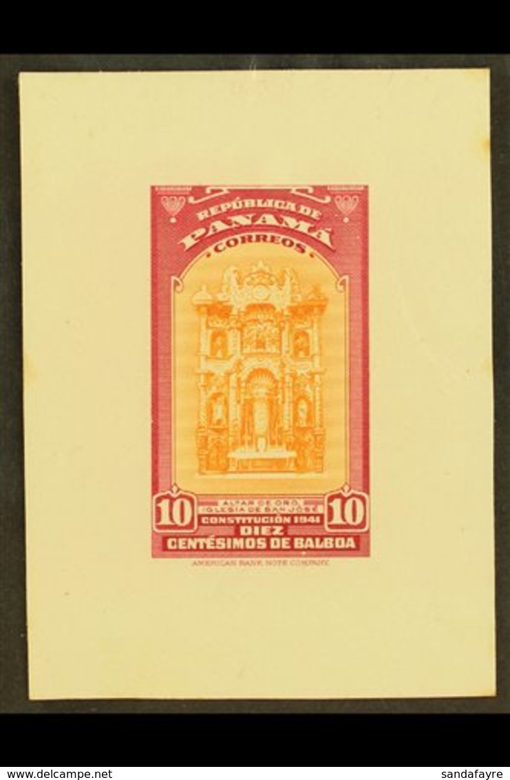 1942 10c Orange And Carmine Golden Altar (as SG 412, Scott 346) - An American Bank Note Company DIE PROOF On Card, Overa - Panama