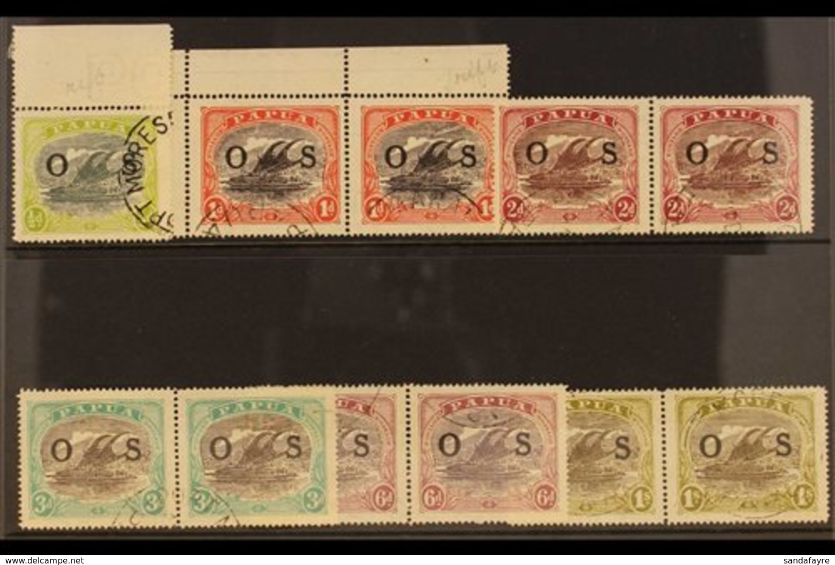 OFFICIALS WITH "RIFT IN CLOUD" FLAW 1931-32. VARIETIES. An "O S" Overprinted Fine Used Range Bearing "RIFT IN CLOUD"  Va - Papoea-Nieuw-Guinea