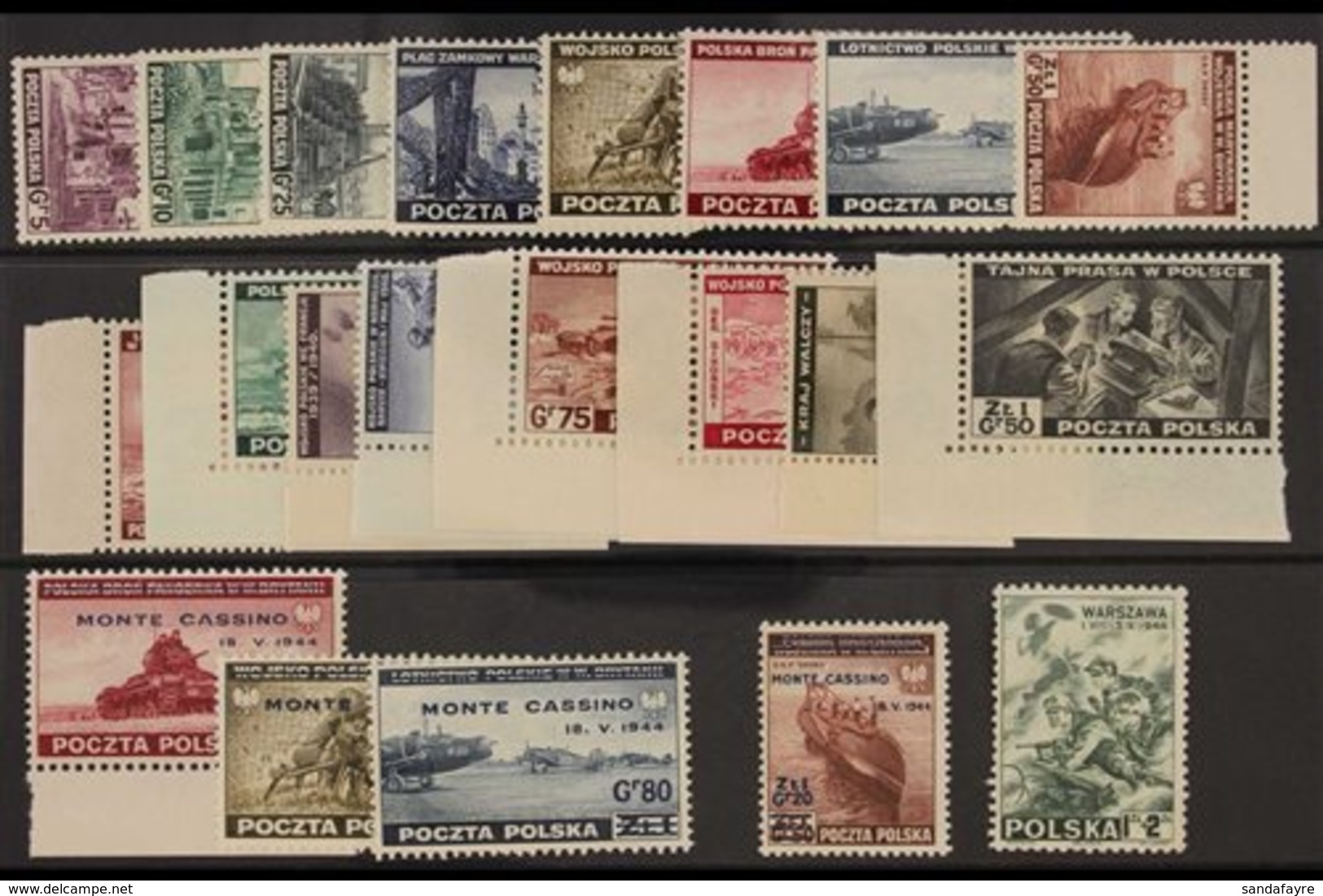 EXILE GOVERNMENT 1941-1945 Complete Never Hinged Mint Collection On A Stock Card, Includes 1941 & 1943 Sets, 1944 "Monte - Autres & Non Classés