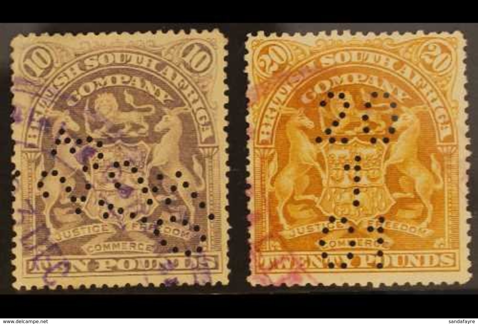 1898-1908 £10 Lilac And £20 Yellow-bistre Top Values, SG 93 & 93a, Fine Fiscally Used, Minor Perforation Imperfections A - Autres & Non Classés