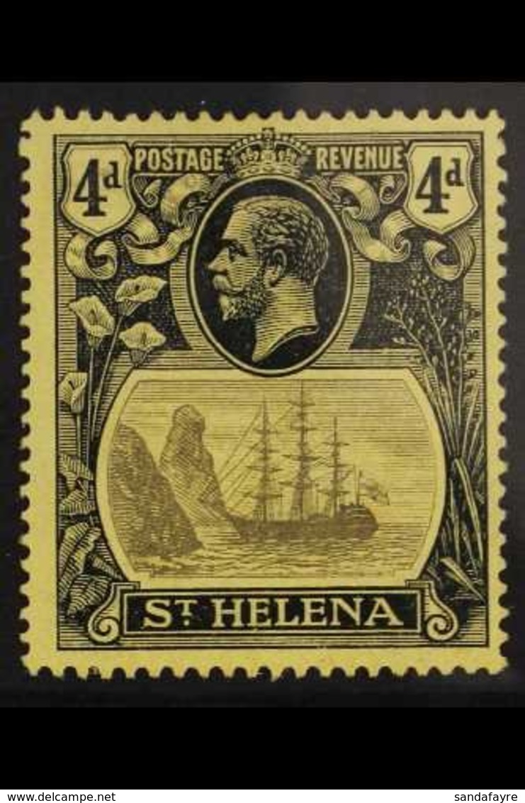 1922 4d Grey And Black On Yellow, Variety "Torn Flag", SG 92b, Very Fine Mint. For More Images, Please Visit Http://www. - Sint-Helena