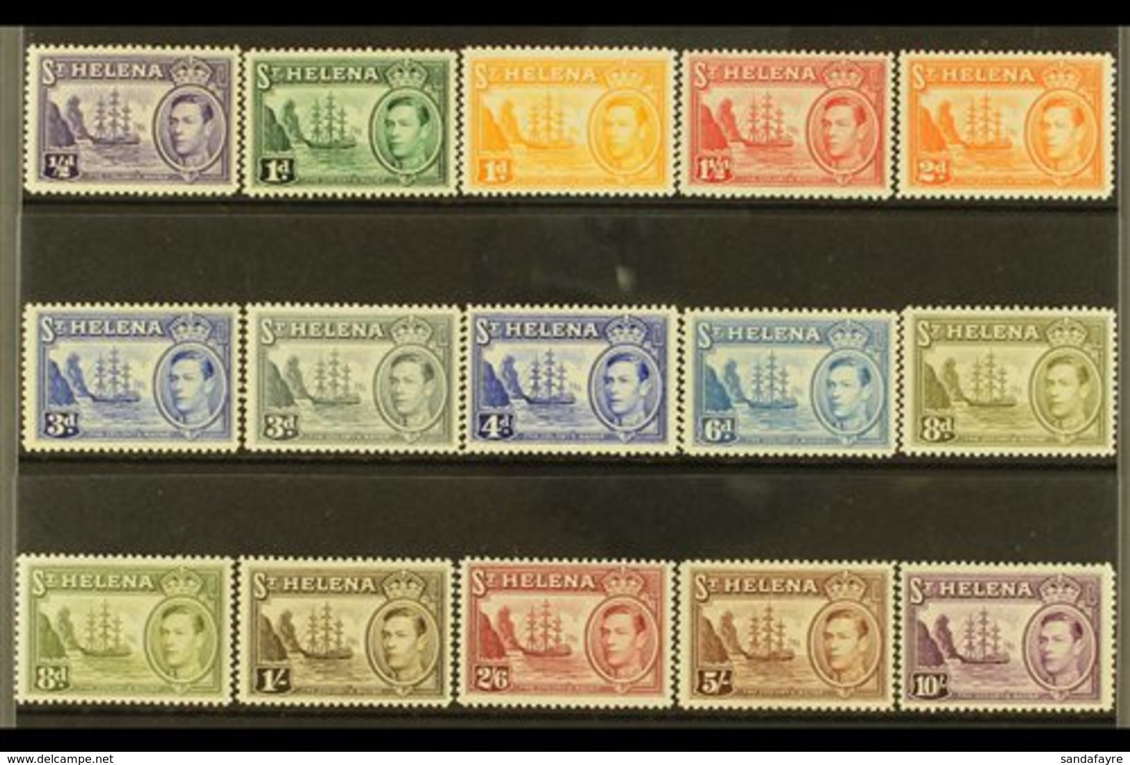 1938-44 Badge - Ship Complete Set Inc Both 8d Shades, SG 131/40 & 136b, Very Fine Mint, Fresh. (15 Stamps) For More Imag - Sint-Helena