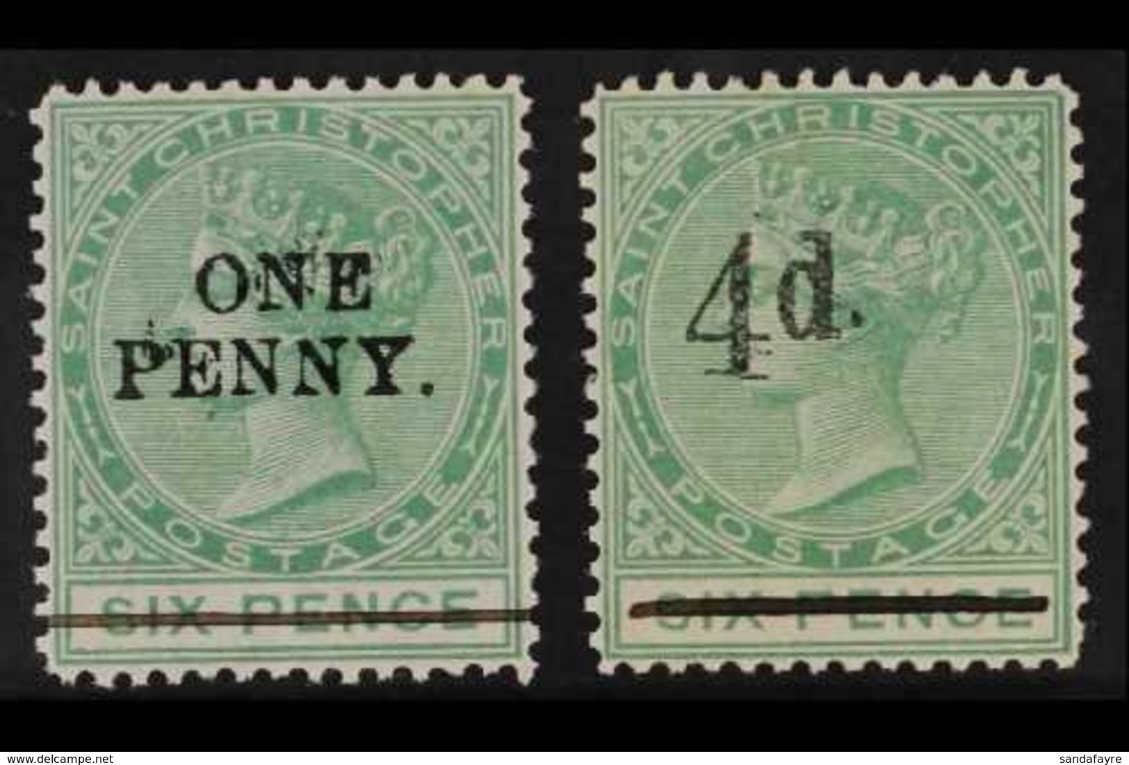 1886 1d On 6d Green And 4d On 6d Green, SG 24/25, Very Fine Mint. (2) For More Images, Please Visit Http://www.sandafayr - St.Christopher, Nevis En Anguilla (...-1980)