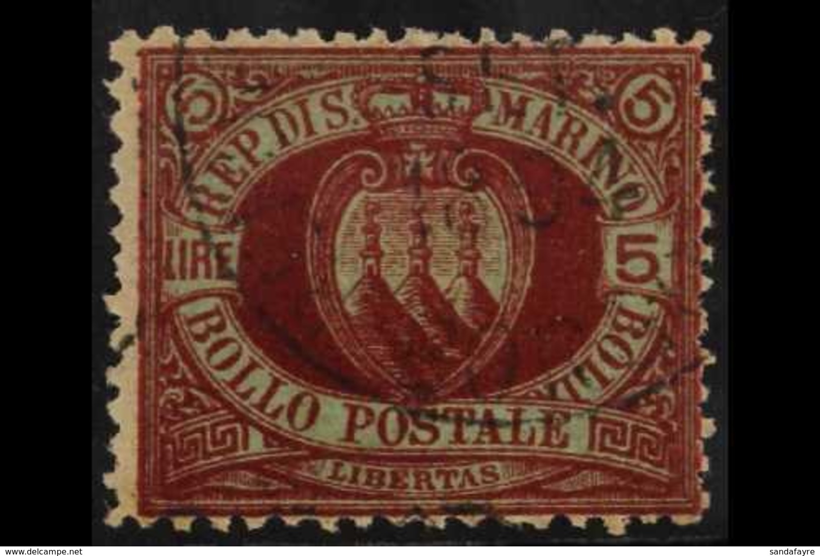 1892-9 5L Lake & Blue, SG 28, Sassone 22, Fine Used With C.d.s., Sassone Cat. 600 Euros. For More Images, Please Visit H - Andere & Zonder Classificatie