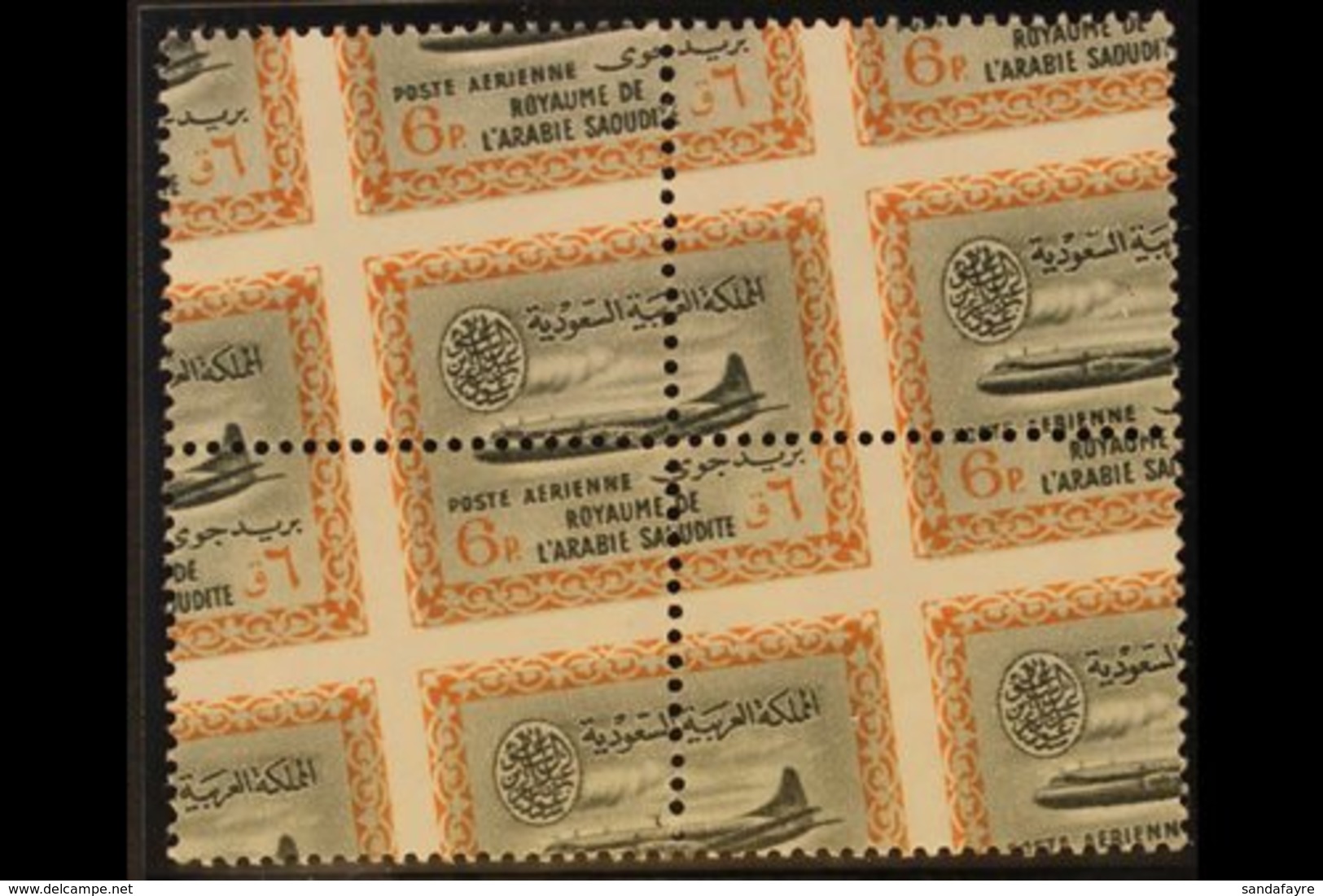 1963-5 6p Vickers Viscount Airmail, SG 484, Superb Never Hinged Mint Block Of 4 With Spectacular Mis-perforation. Ex Von - Saoedi-Arabië