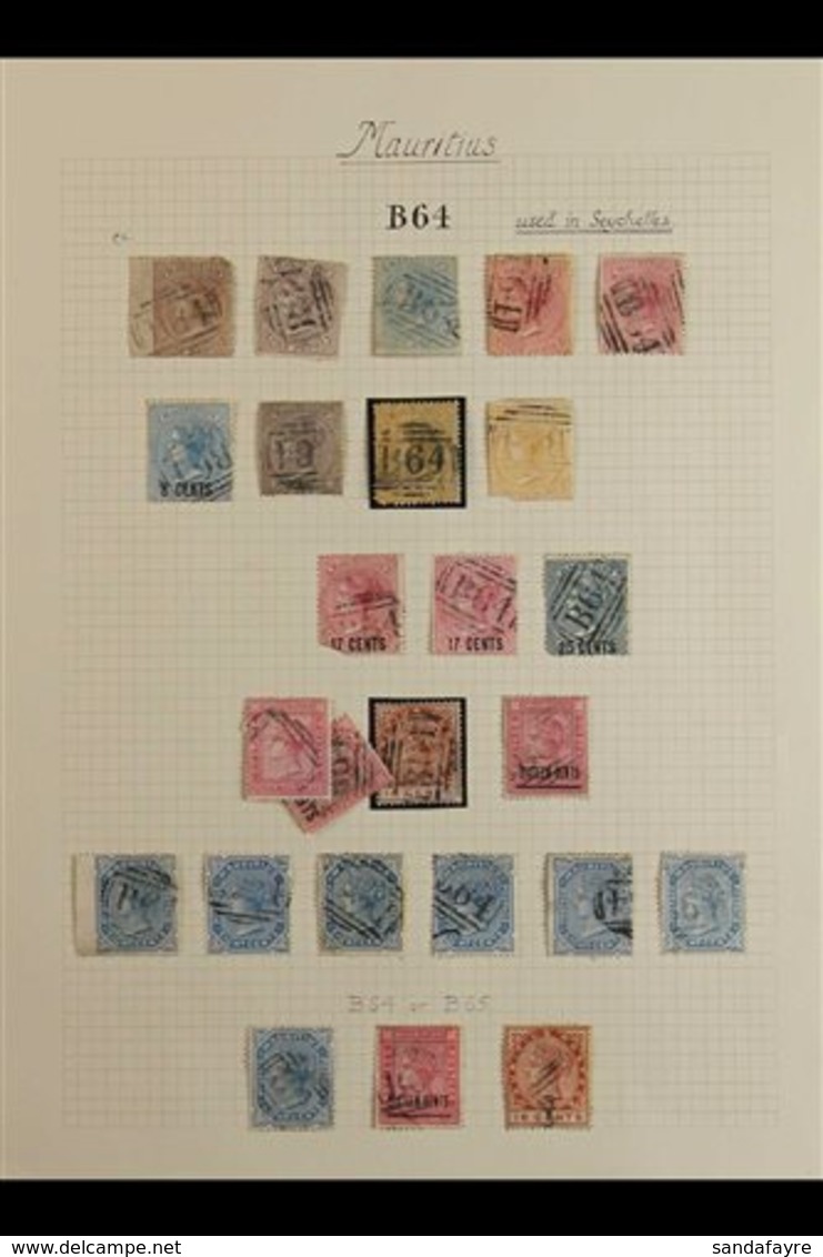 MAURITIUS USED IN SEYCHELLES COLLECTION CAT £1870+ A Valuable Old Time Collection Written Up On A Page, Each Displaying  - Seychelles (...-1976)