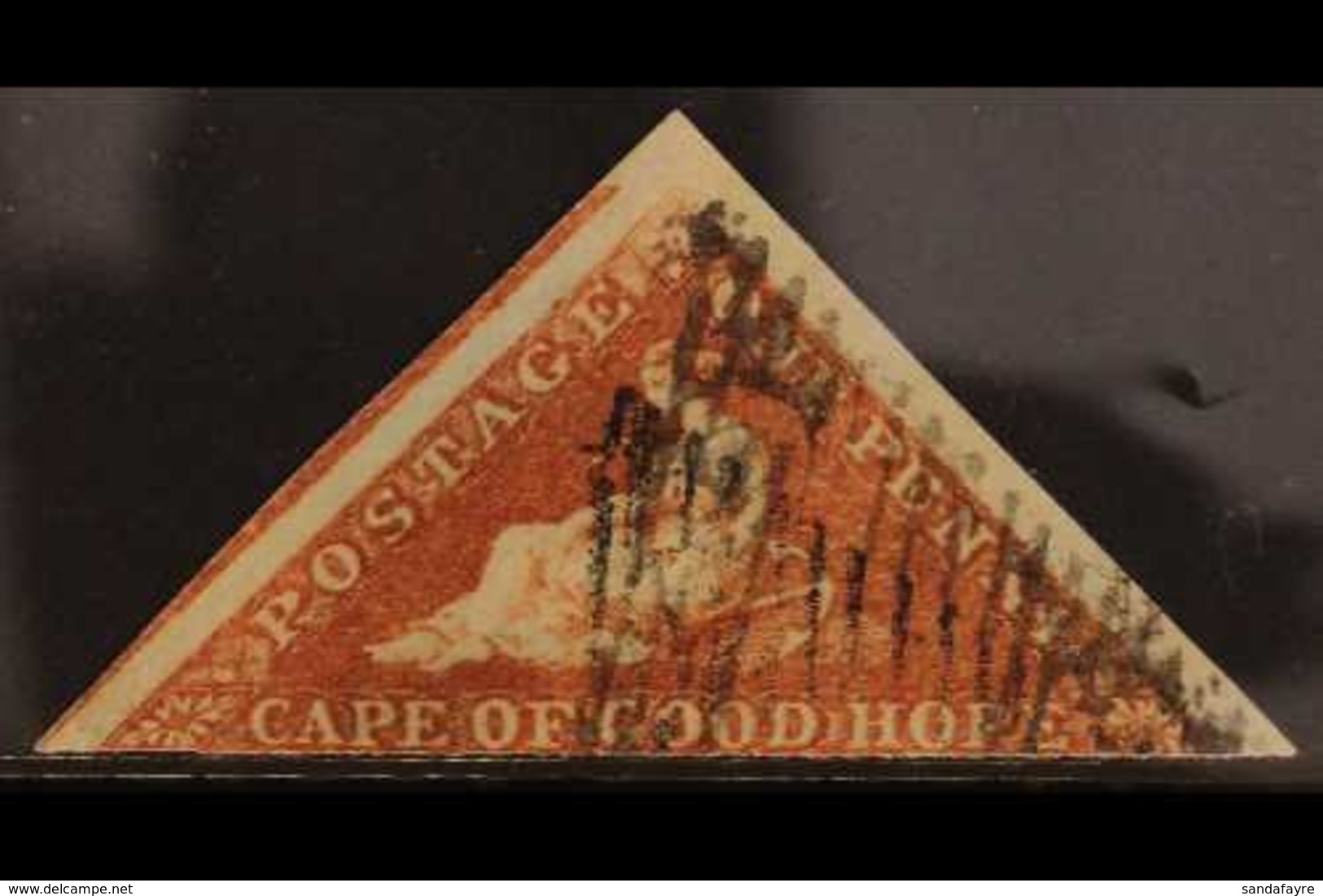 CAPE OF GOOD HOPE 1853 1d Pale Brick-red On Blued Paper, Triangular, SG 1, Good Used With Two Large To To Huge Margins.  - Zonder Classificatie
