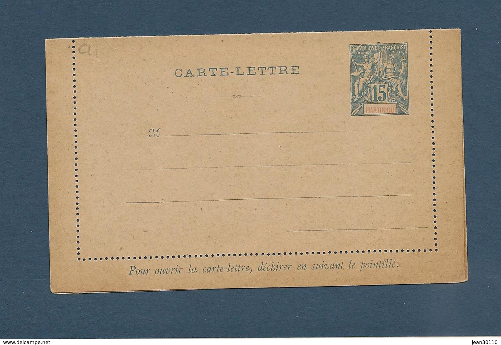 MARTINIQUE 1892 CARET LETTRE   Pré Oblitérée 15 C Bleu - Covers & Documents