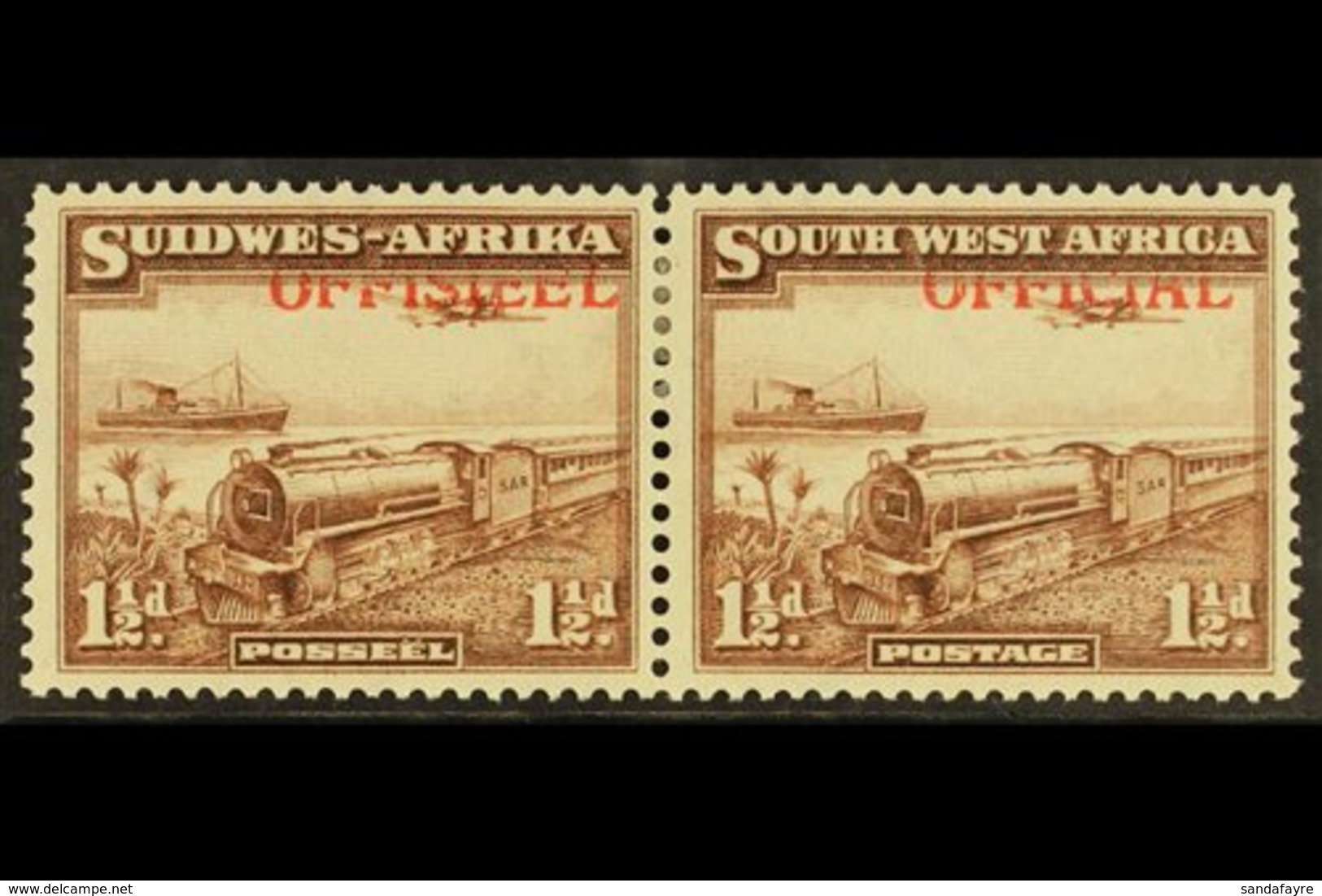 OFFICIALS 1945-50 1½d Ovpt Shifted Top Right SG O20 (SACC 20b), Very Fine Mint Pair. For More Images, Please Visit Http: - Zuidwest-Afrika (1923-1990)