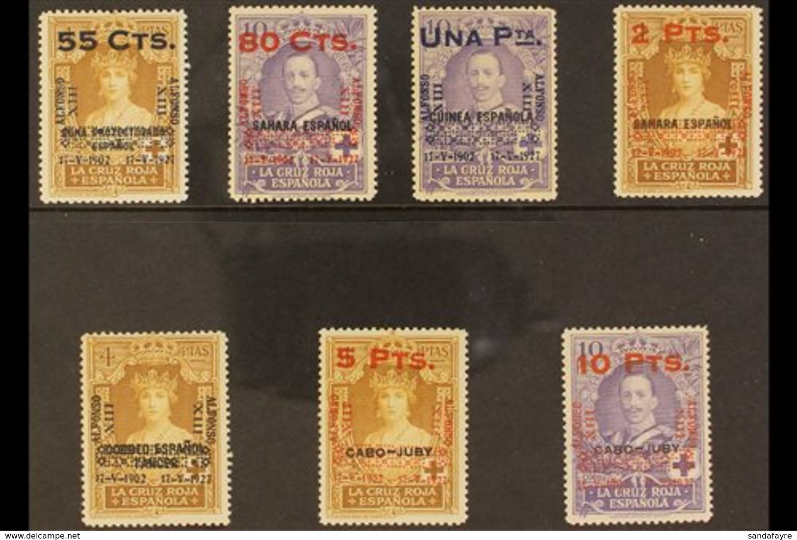 1927 25th Anniv Of Coronation Surcharges On Spanish Colonial Issues With 7 Of The 10 Issued Stamps, Edifil 392, 394/5, 3 - Andere & Zonder Classificatie