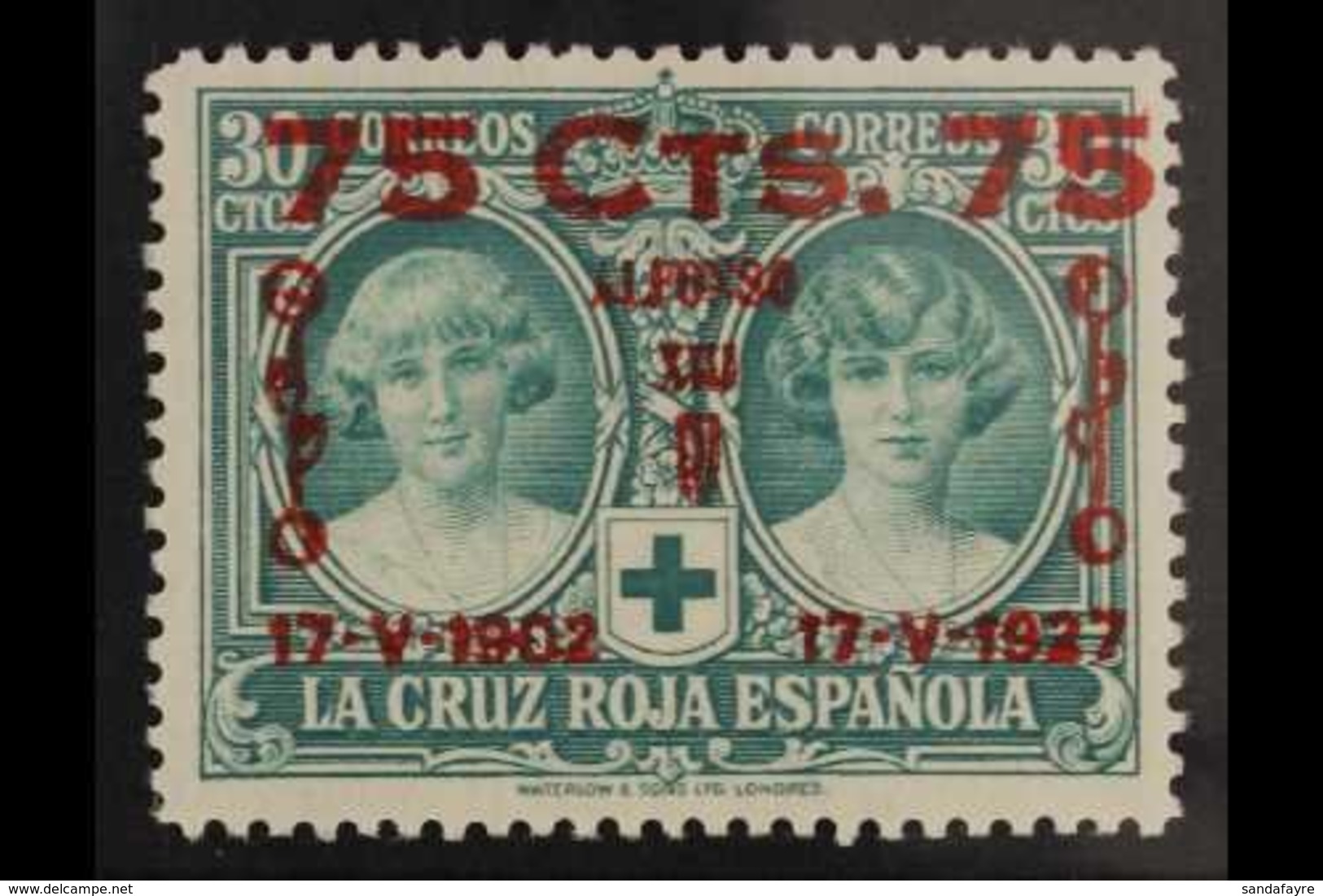 1927 25th Anniversary Of Coronation 75c On 30c Green (Edifil 381, Mi 344, Sc B40, SG 438), Very Fine Never Hinged Mint.  - Andere & Zonder Classificatie