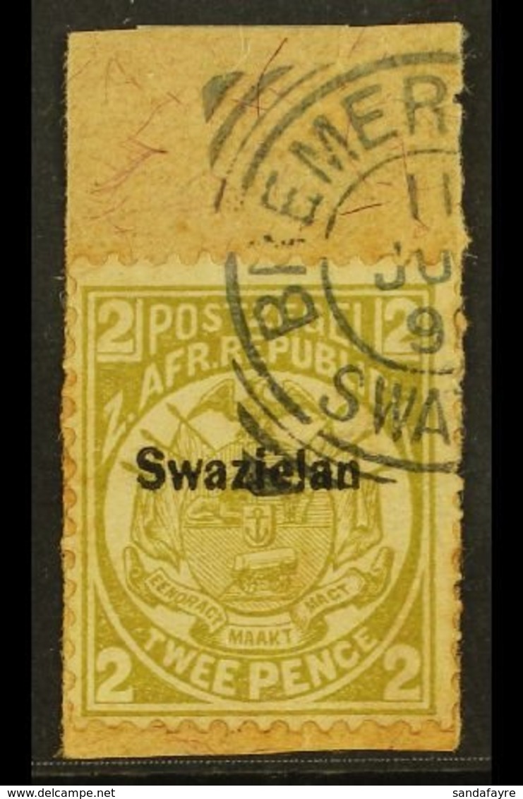 1889-90 2d Olive-bistre, Perf 12½ Overprinted, Variety "Swazielan", SG 5b, Fine Used On A Piece Tied By Large Part Breme - Swaziland (...-1967)