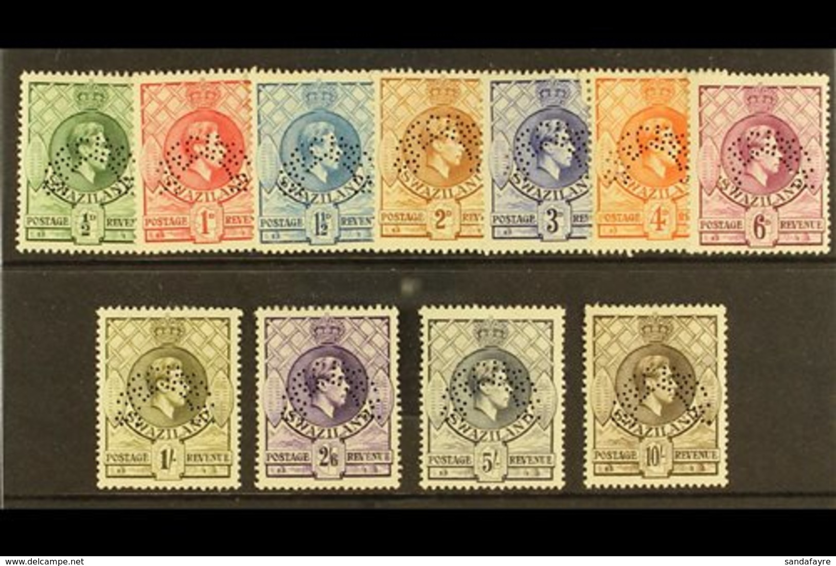 1938 -54 Geo VI Pictorial Set Complete, Perforated "Specimen", SG28s/38s, Very Fine Mint. (11 Stamps) For More Images, P - Swasiland (...-1967)