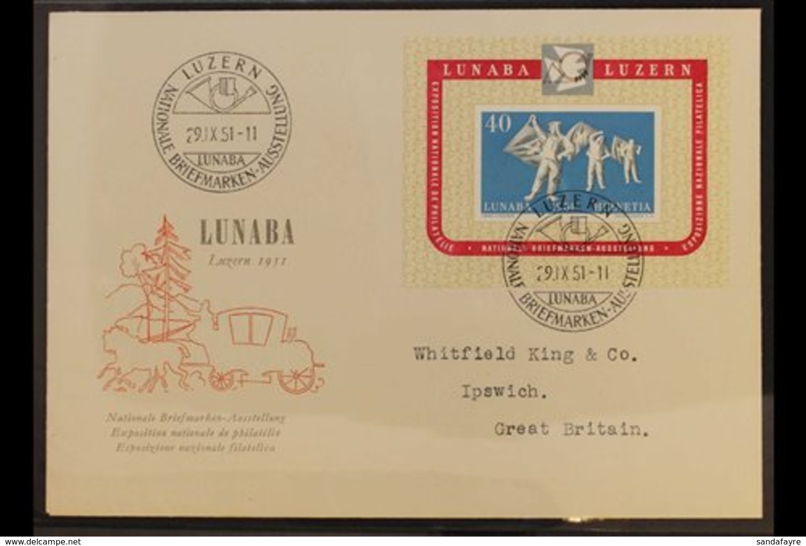1951 LUNABA Exhibition Miniature Sheet (Michel Block 14, SG MS531a) Superb Used On Illustrated First Day Cover, Very Fre - Andere & Zonder Classificatie