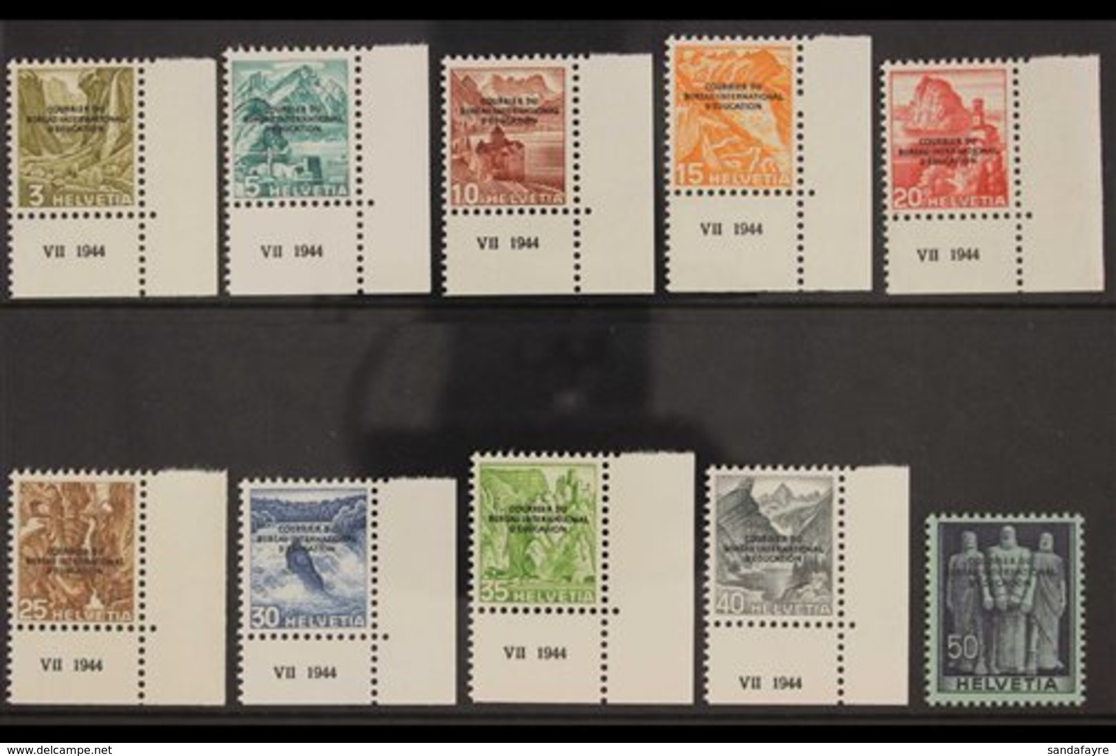 INTERNATIONAL BUREAU OF EDUCATION 1944 Overprints Complete Set (Michel 1/21, SG LE1/21), Superb Never Hinged Mint, Very  - Other & Unclassified