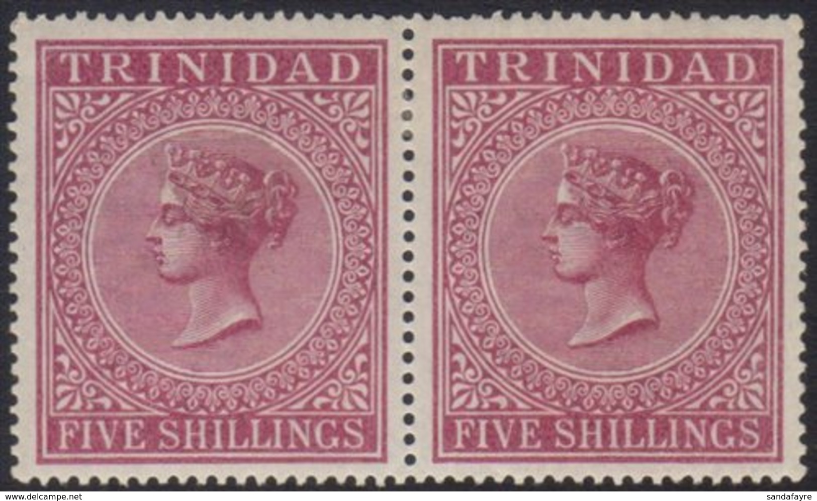 1883-94 5s Maroon, Wmk Crown CC, Perf.14, In A Pair, SG 113, Very Fine Mint. For More Images, Please Visit Http://www.sa - Trinidad En Tobago (...-1961)