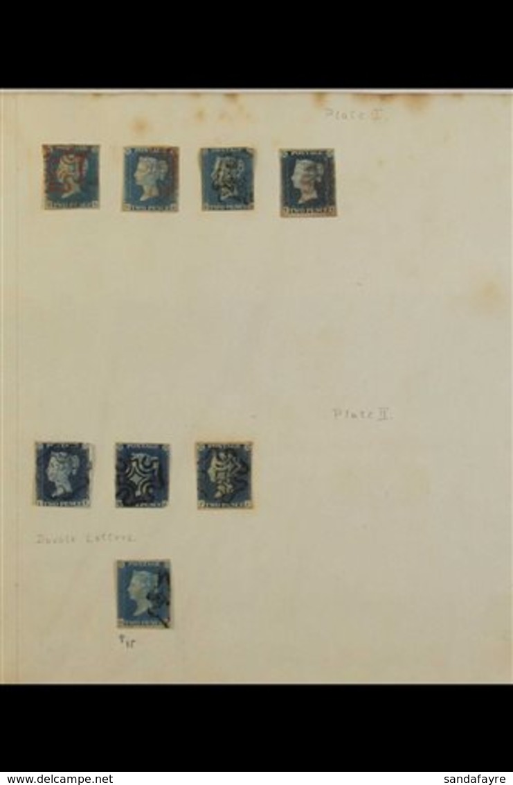 1840 TWOPENNY BLUES Ancient Album Page With EIGHT Used Examples, Four Each Of Plate 1 & Plate 2 With A Range Of Shades,  - Sonstige & Ohne Zuordnung
