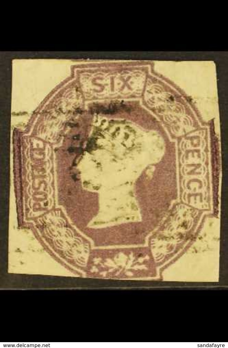 1847-54 6d Purple, Embossed, Watermark INVERTED & REVERSED, SG 60wk, Good Used, Three Clear Margins, Cut At Base, Cat £1 - Andere & Zonder Classificatie