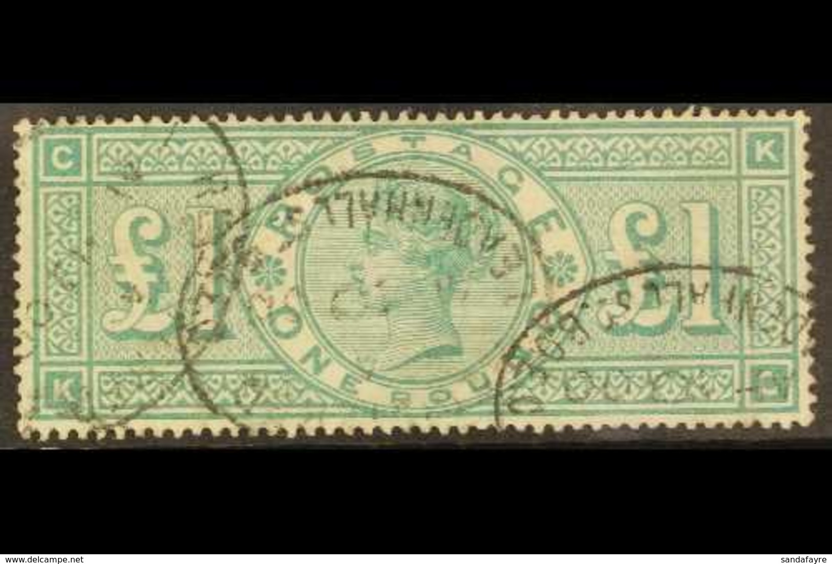 1887-92 £1 Green, SG 212, Fine Used With Crisp Registered Oval Pmks. Cat £800. For More Images, Please Visit Http://www. - Other & Unclassified