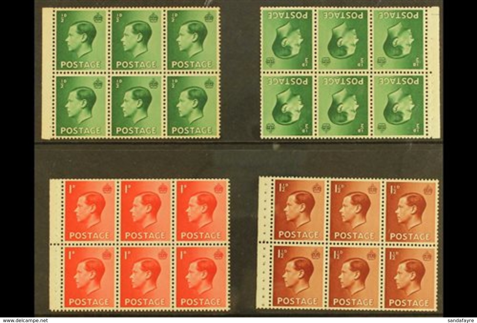 BOOKLET PANES 1936 ½d Upright & Inverted Watermarks, 1d & 1½d Wmk Upright In Panes Of 6, SG 457/9, Never Hinged Mint (4  - Non Classificati