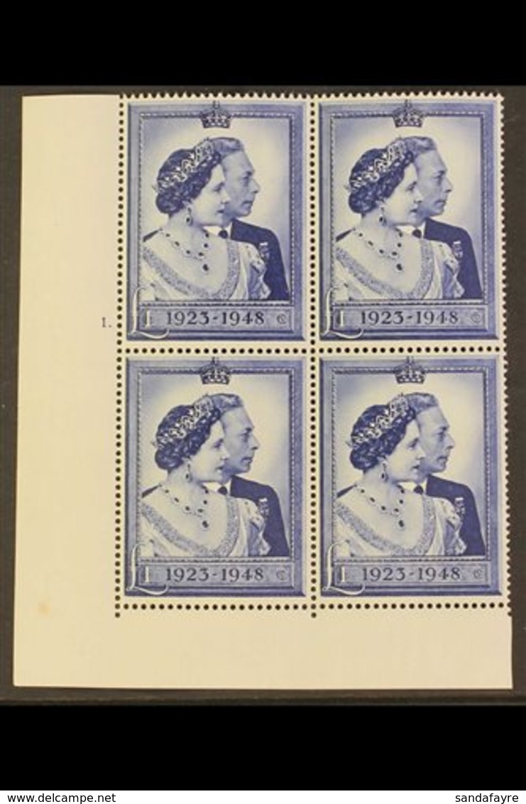 1948 £1 Royal Silver Wedding (SG 494) CORNER CYLINDER BLOCK OF FOUR Never Hinged Mint, One Tone Spot In Margin Otherwise - Unclassified