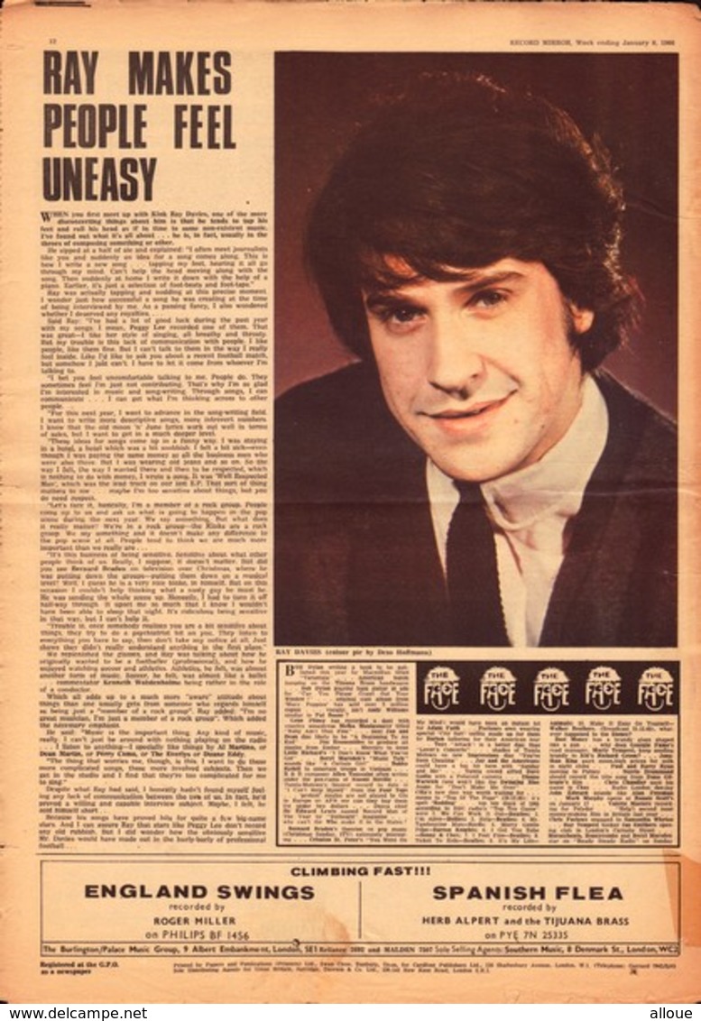 RECORD MIRROR - N° 252 -ELVIS PRESLEY-WALKER BROTHERS-PHIL SPECTOR-HOLLIES-TOM JONES-SHANGRI-LAS-KINKS RAY DAVIES - Autres & Non Classés