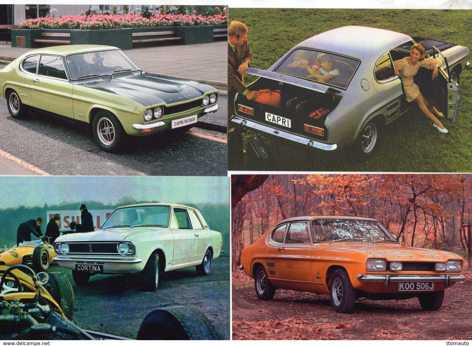 FORD CAPRI  CORTINA   -  Lot De 4 Voitures/Automobiles  -  4 X Cartes Postales Modern - 4xCPM - Turismo