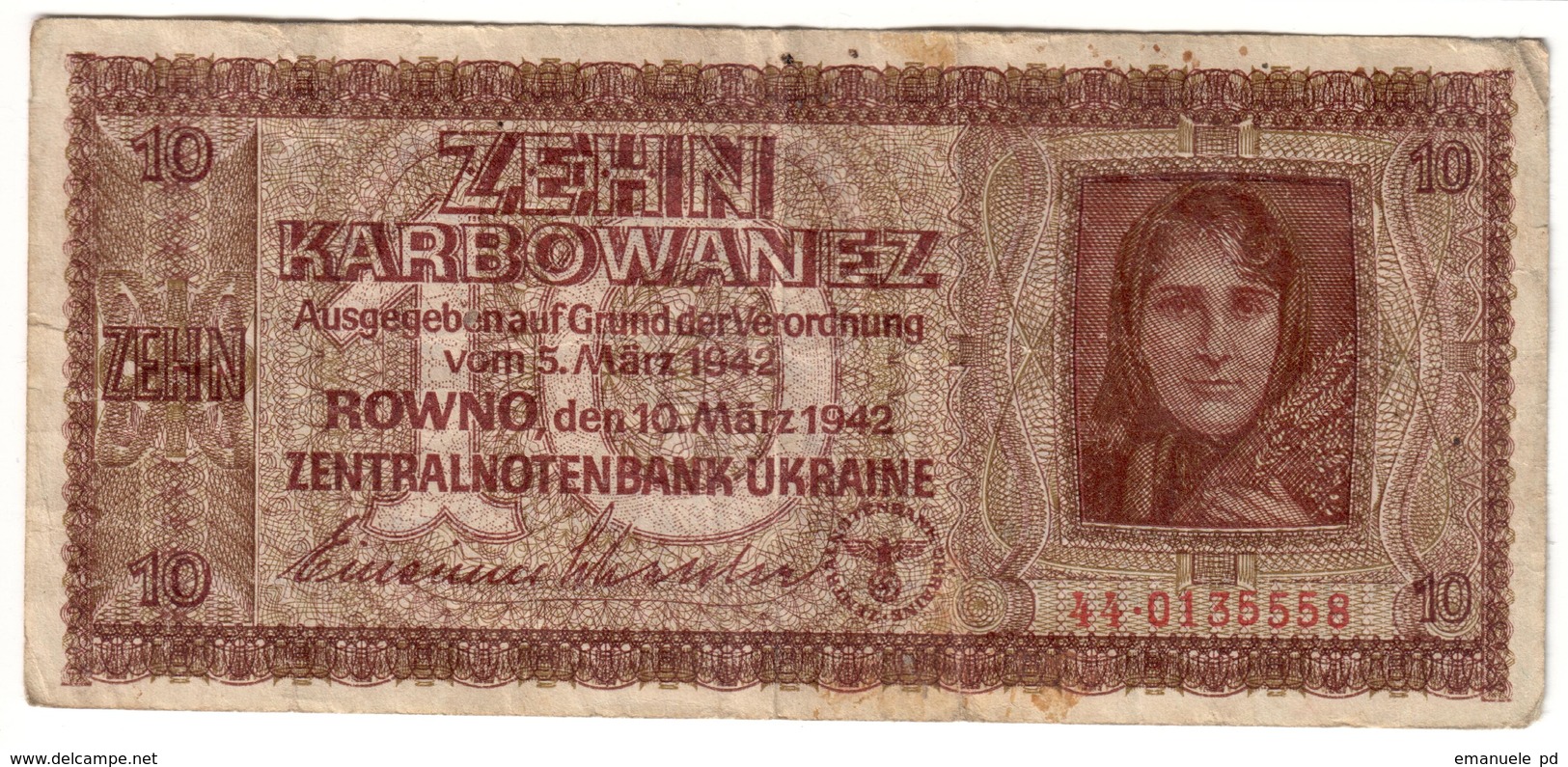 Ukraine 10 Karbowanez 10/03/1942 - Ucraina