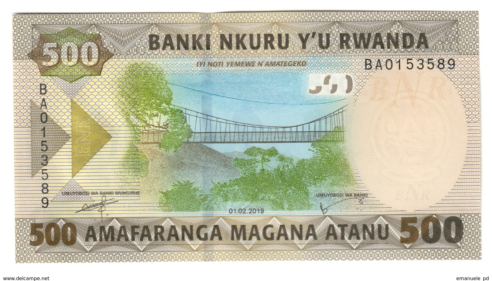 Rwanda 500 Francs 02/01/2019 - Ruanda-Urundi