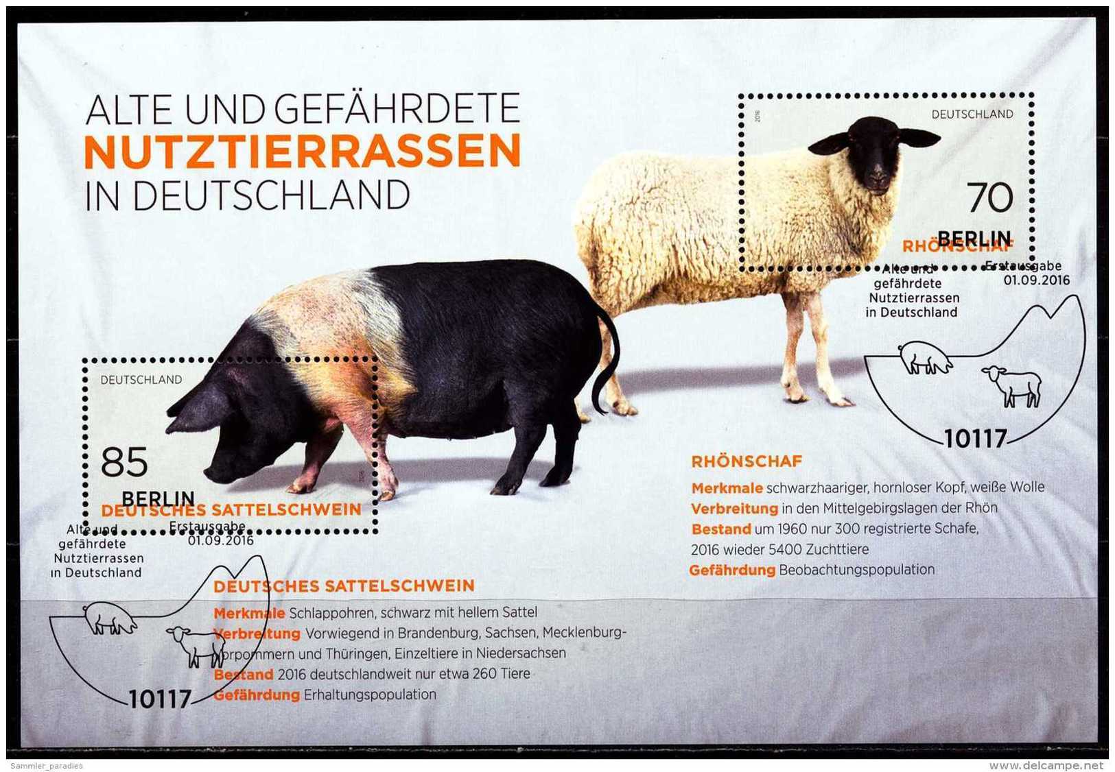 A00-28) BRD - Mi Block 81 = 3261 / 3262 - OO ESST 10117 BERLIN - Ausgabe 01.09.2016 - 155C  Nutztierrassen - Sonstige & Ohne Zuordnung