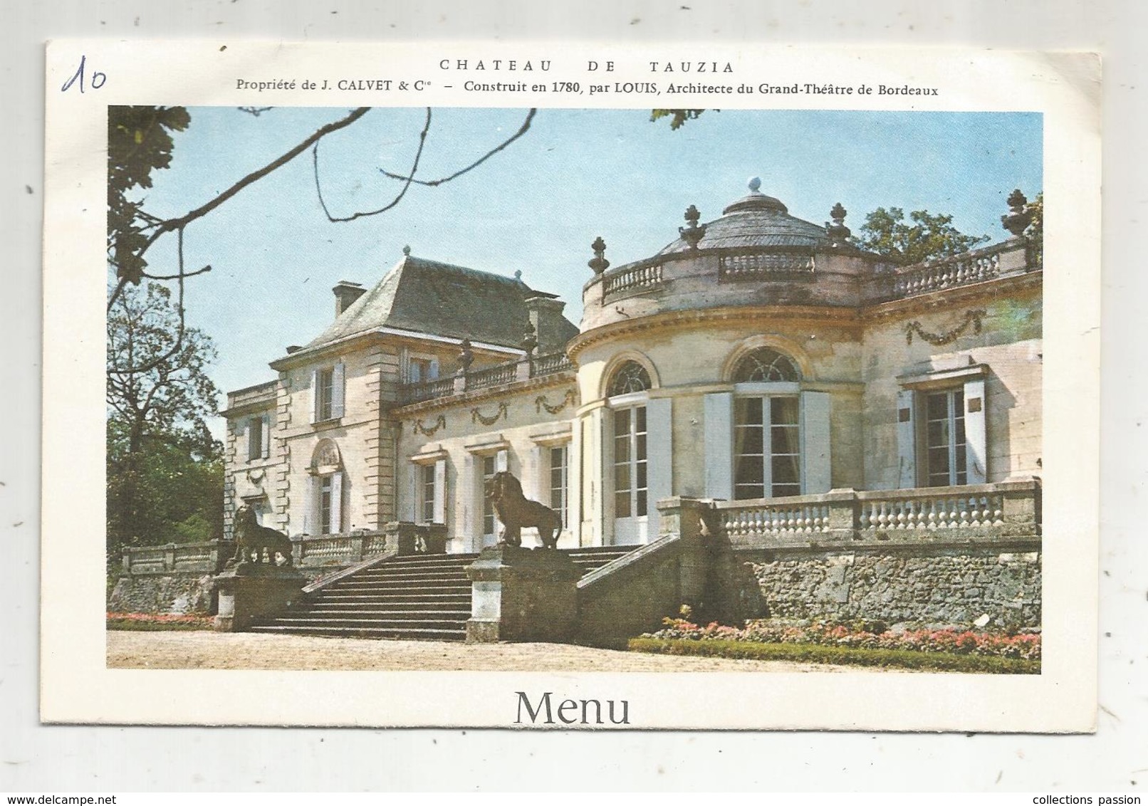 Menu , Chateau De TAUZIA , 1971, 2 Scans,  Frais Fr 1.65 E - Menus