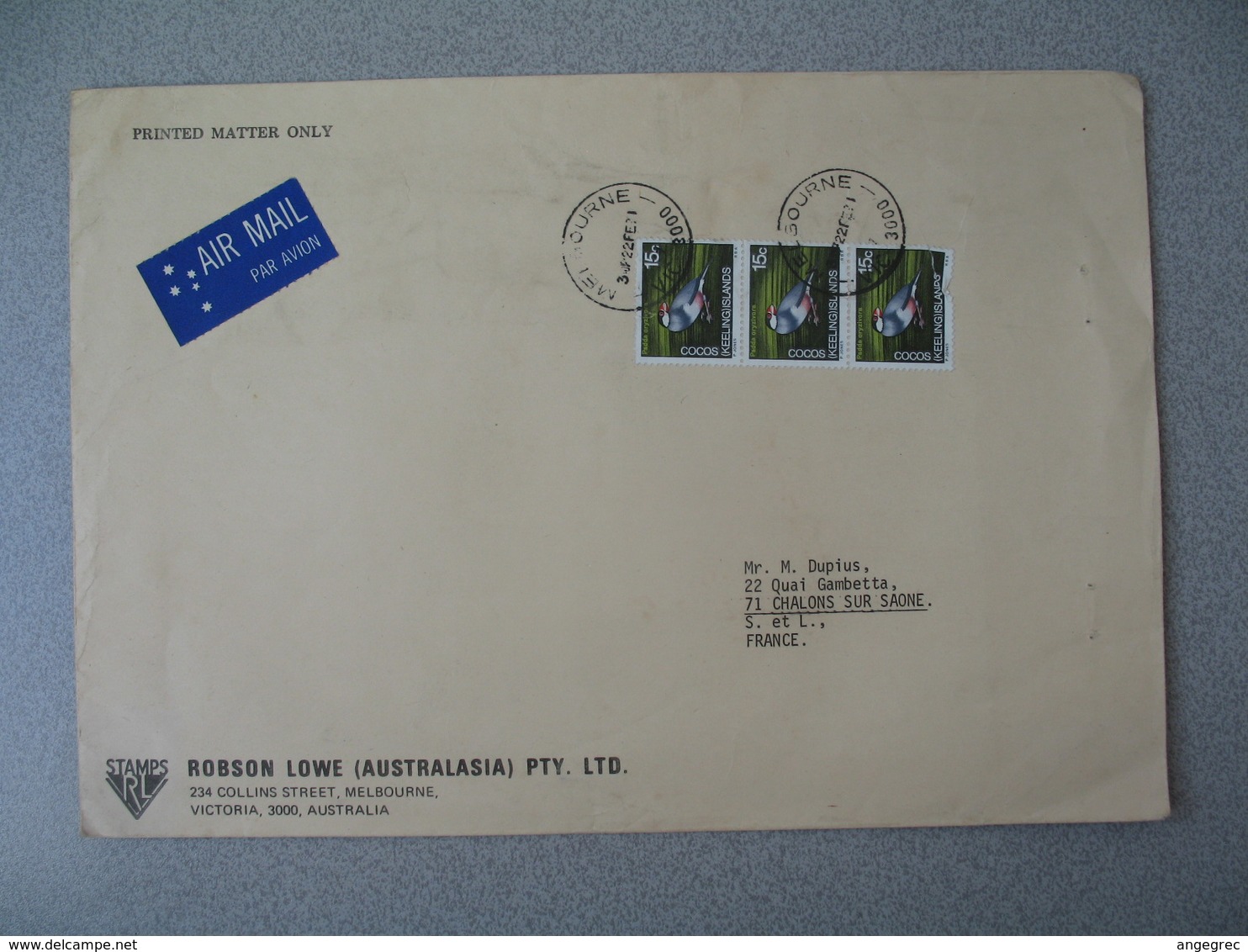 Nouvelle-Zélande Melbourne 1972 Lettre Robson Lowe (Australasia) Air Mail  New Zealand Cover Oiseau Bird - Briefe U. Dokumente