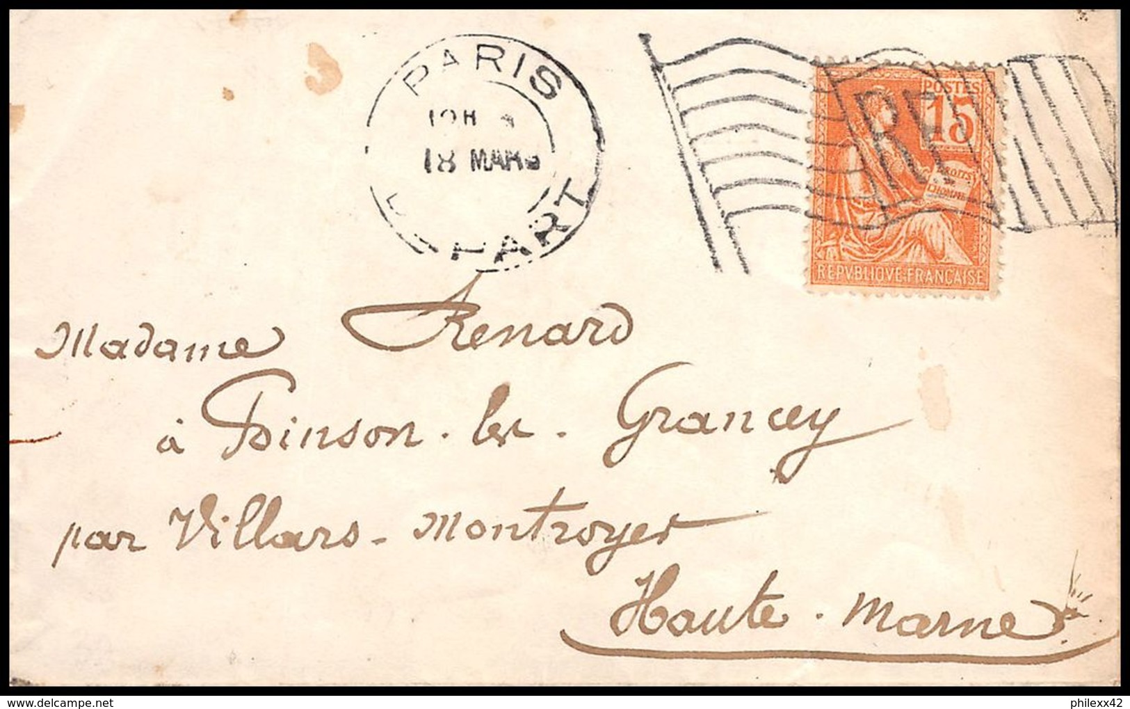 4376 France Lettre (cover) N°117 Oblitération Drapeau Pour Villars Montroyer 18/3/1901 - 1921-1960: Moderne