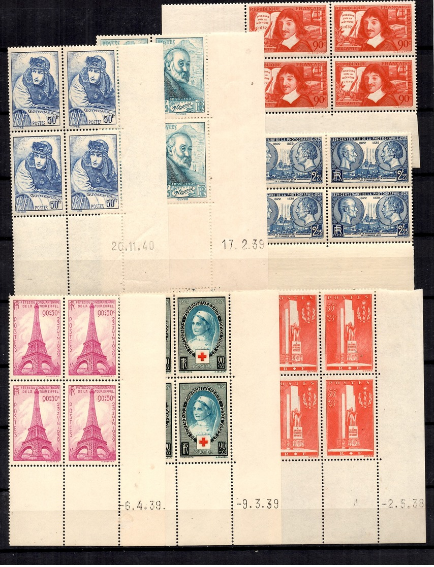 France YT N° 341, N° 395, N° 421, N° 422, N° 427, N° 429 Et N° 461 En Blocs De 4 Coins Datés Neufs ** MNH. TB. A Saisir! - 1930-1939