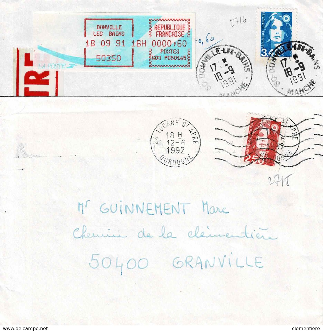 TP N ° 2715 Et 2716 Seuls Sur Enveloppes De Donville Et St Apre - 1961-....