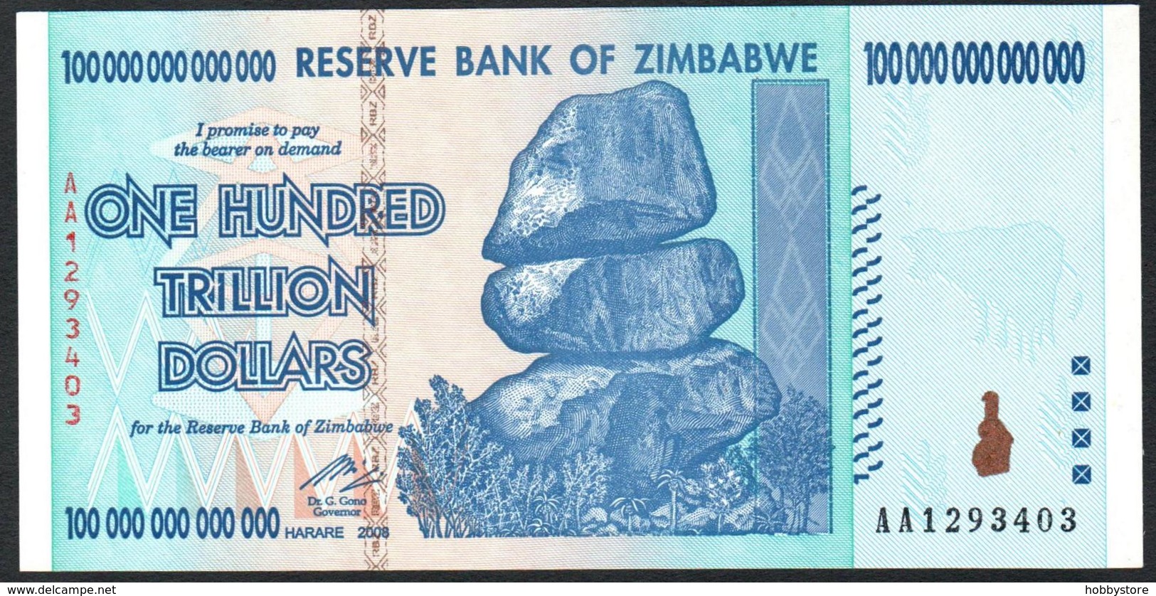 Zimbabwe 100 Trillion Dollars 100 000 000 000 000 2008 AUNC - Zimbabwe