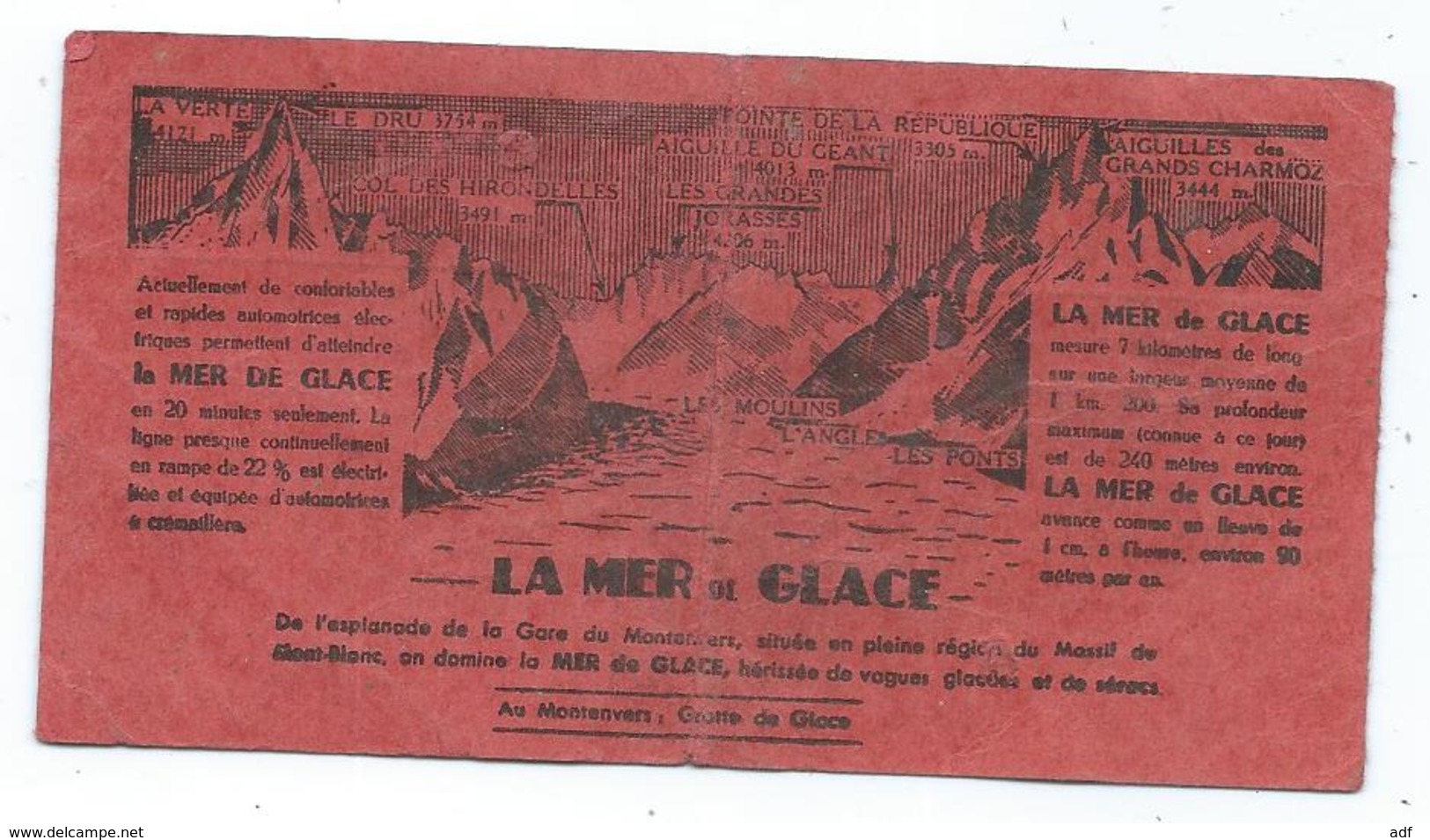 ANCIEN TICKET MONTEE ET DESCENTE CHEMIN DE FER DE CHAMONIX AU MONTENVERS ( MER DE GLACE ) - Europe