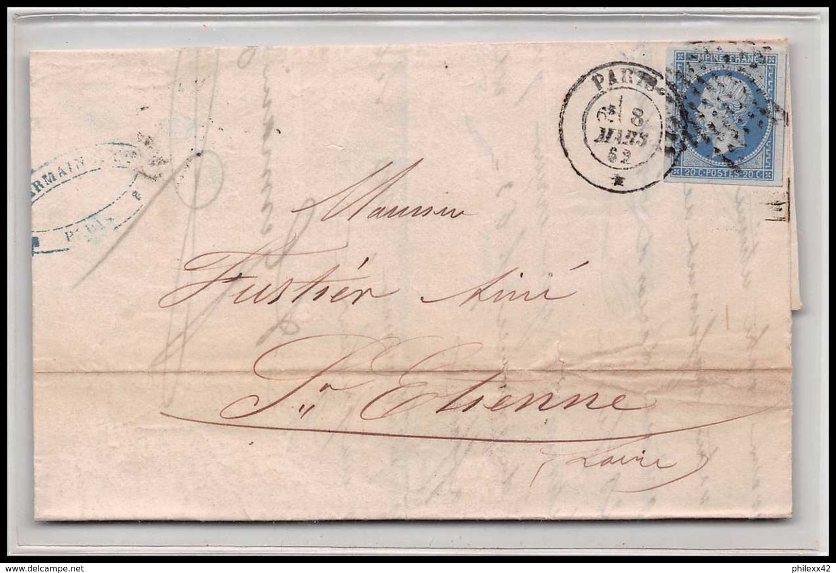 6965 LAC Etoile Muette PARIS Echiquier 1862 Entete Germain N 14 Napoleon 20c TB St Etienne Loire Fustier France Lettre - 1849-1876: Période Classique