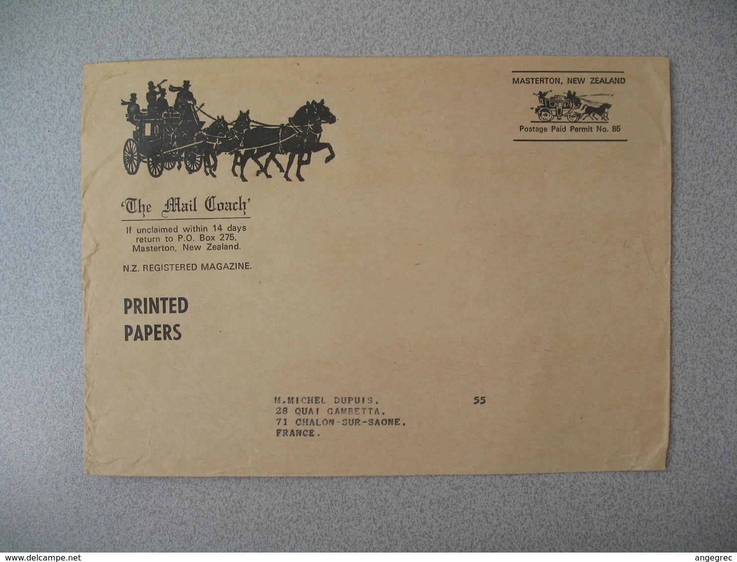 Nouvelle-Zélande The Mail Coach Masterton Registered Magazine  Lettre Postage Paid Permit N° 85 - New Zealand Cover - Brieven En Documenten