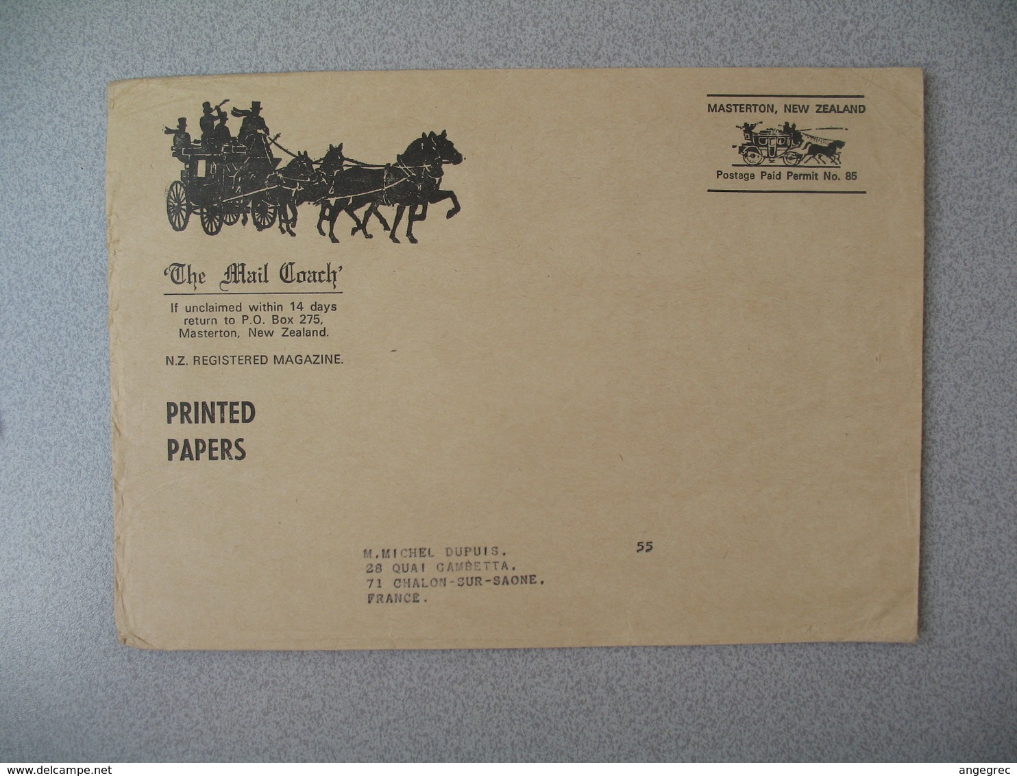 Nouvelle-Zélande The Mail Coach Masterton Registered Magazine  Lettre Postage Paid Permit N° 85 - New Zealand Cover - Covers & Documents