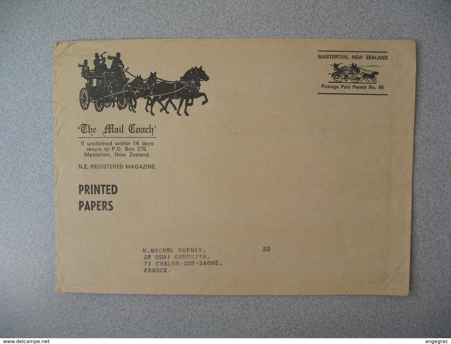 Nouvelle-Zélande The Mail Coach Masterton Registered Magazine  Lettre Postage Paid Permit N° 85 - New Zealand Cover - Covers & Documents