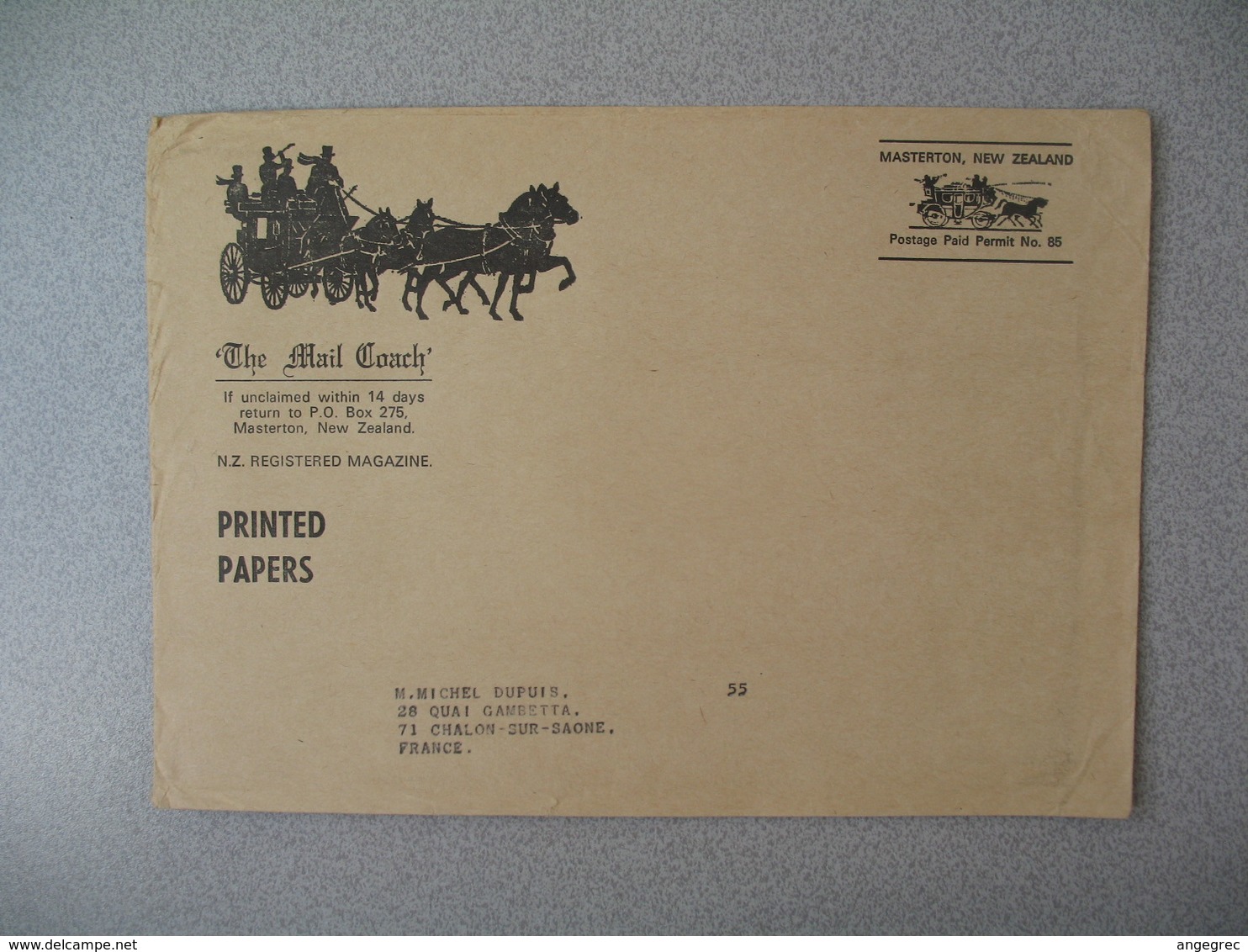 Nouvelle-Zélande The Mail Coach Masterton Registered Magazine  Lettre Postage Paid Permit N° 85 - New Zealand Cover - Brieven En Documenten