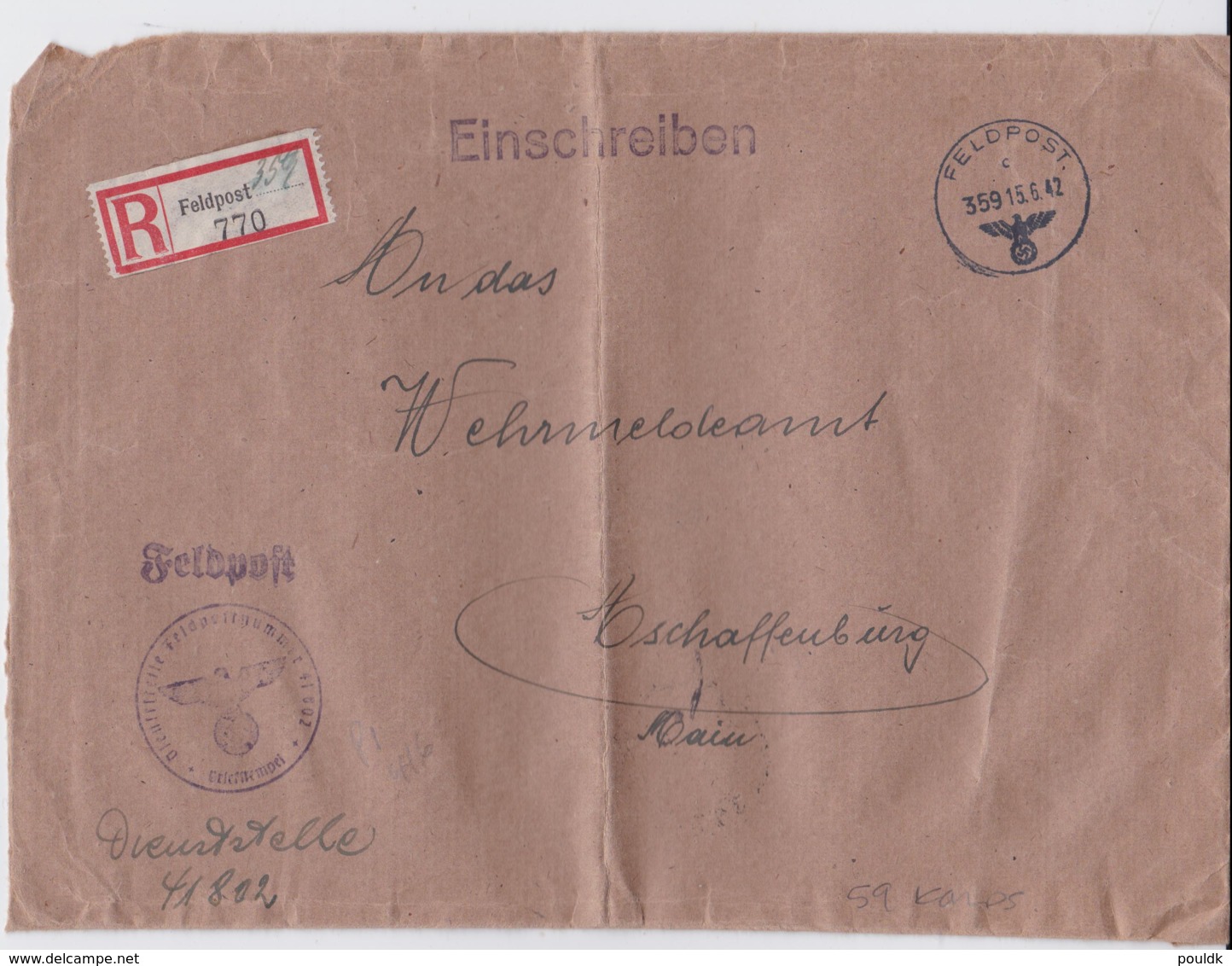 German Feldpost WW2: Registered From 3. Kompanie Bau Bataillon 416 FP 41802 To Wehrmeldeamt In - Militaria