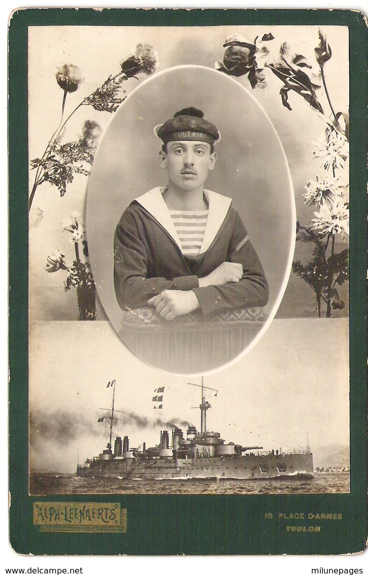 Superbe Photo CDV Grand Format D'un Mâtelot Du Cuirassé VOLTAIRE Leenaerts à Toulon - Boats